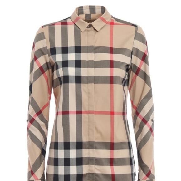 Burberry Britt Button Down Three Quarter Sleeve | Color Tan | Size: Small - Picture 3 of 12